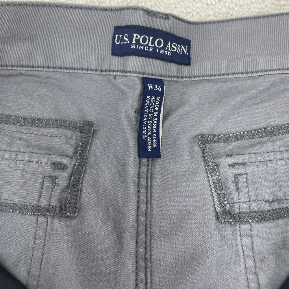 US Polo Assn. Cargo Shorts Men's Waist 36 X 10 Flap Pockets Gray Hiking Beach‎